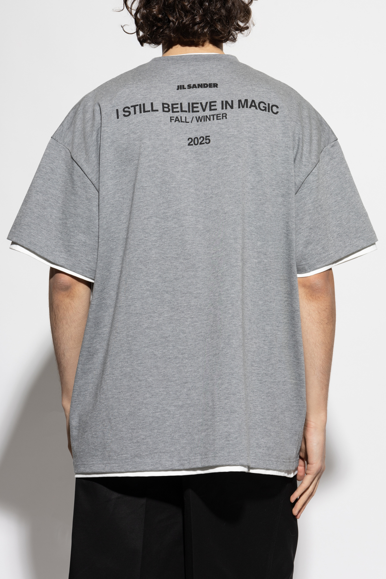 Tシャツ・カットソー JIL SANDER Men T Shirts J22FV0112JTN376 Grey JIL SANDER Men's Cotton T-Shirt - Grey Layered Design